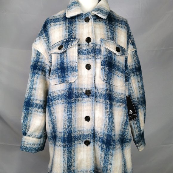 Bagatelle Plaid Blue Tan Shacket 